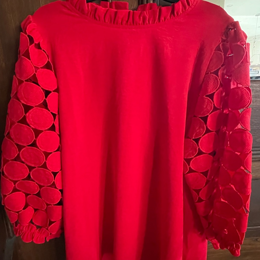 JODIFL Vibrant Red Ruffle Neck top